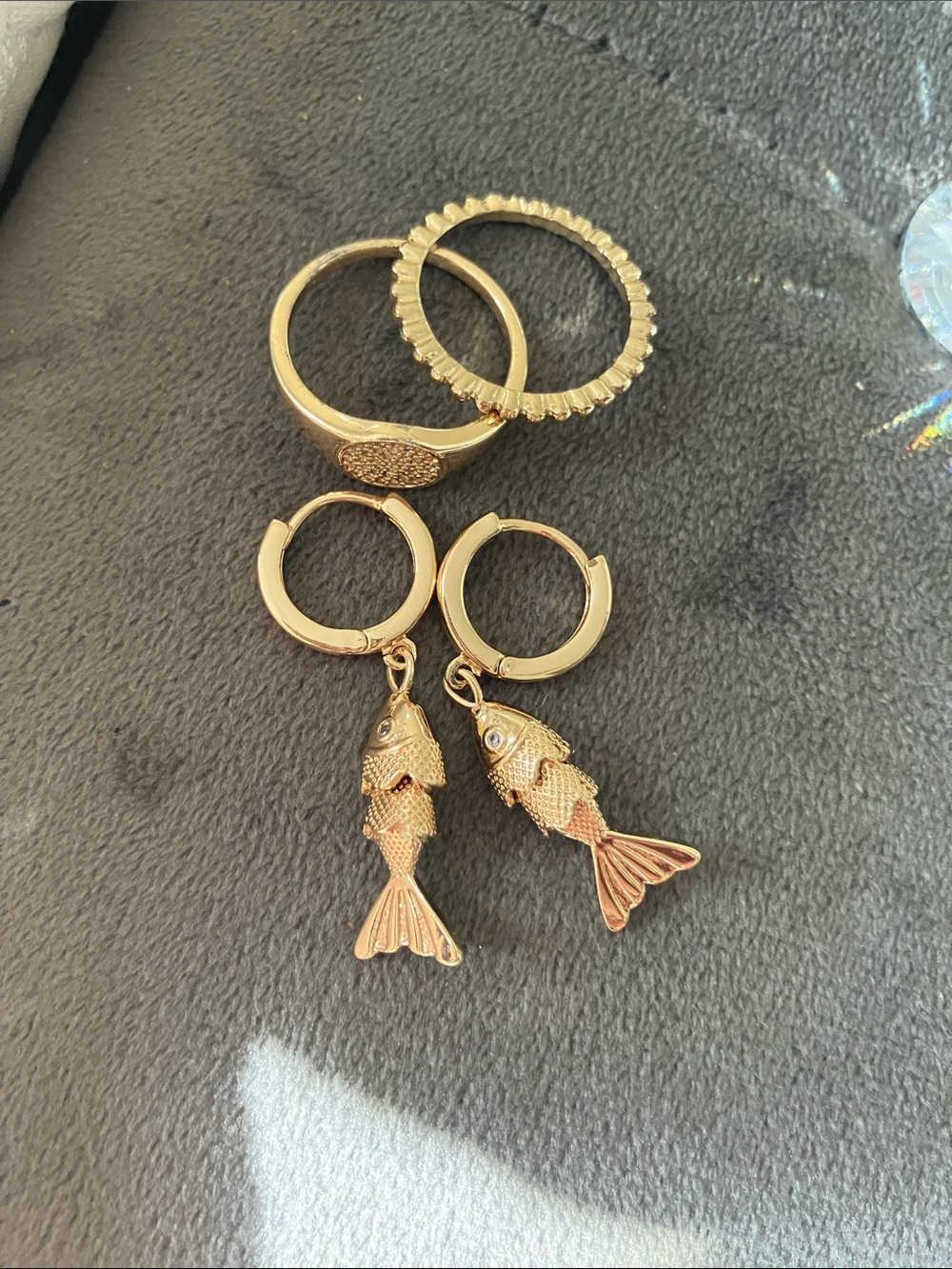 T.J.Maxx Gold Fish Charm Hoop Earrings